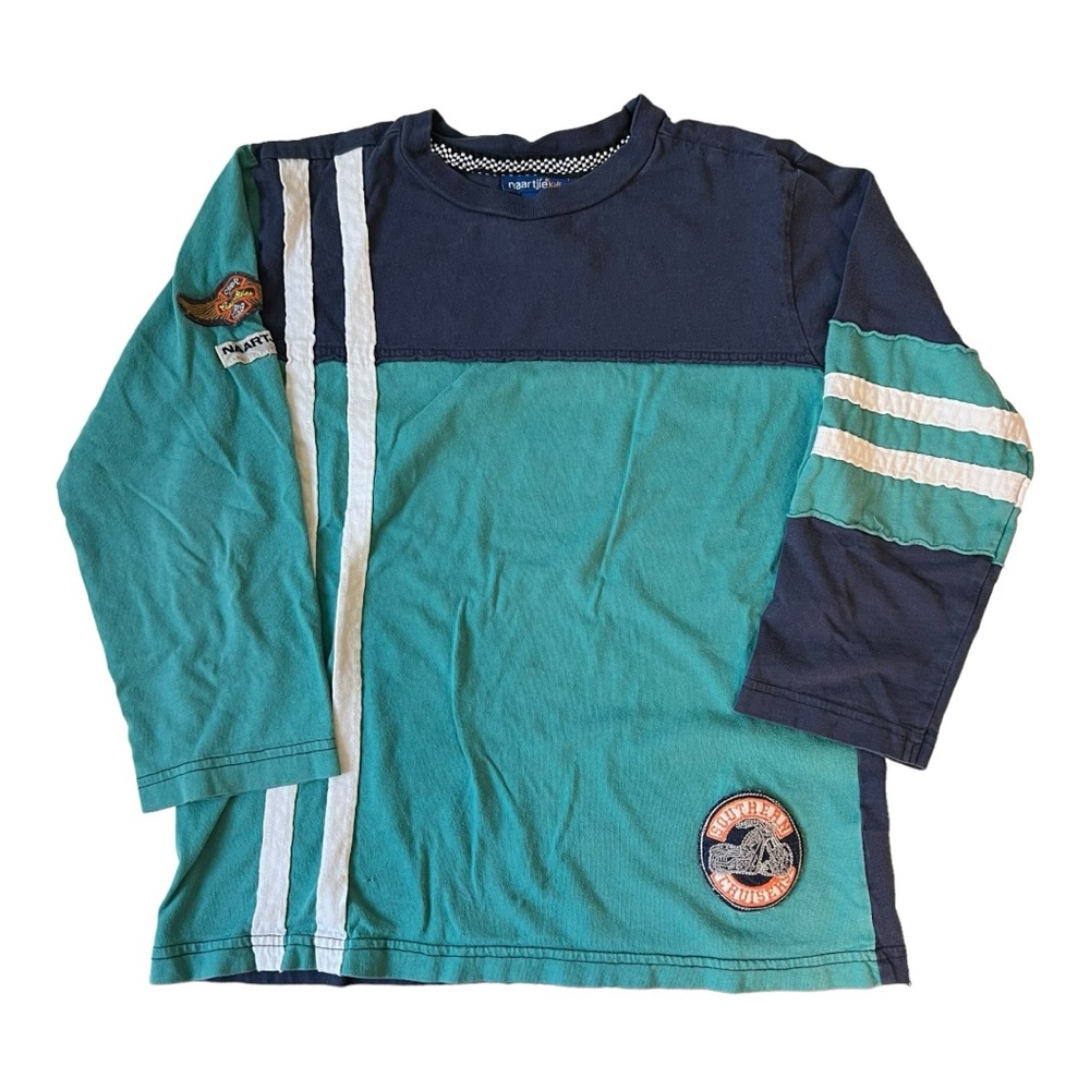 Naartjie Kids Long Sleeve Rugby Style Shirt Teal Navy White Boy's XXL 8 Yrs
